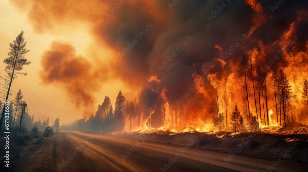 Massive wild forest fire in mountains Massive wild forest fire in mountains