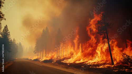 Massive wild forest fire in mountains