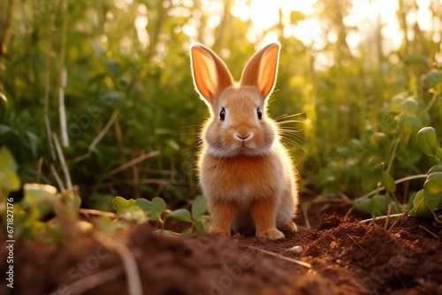 an adorable rabbit in the countryside. Generative AI