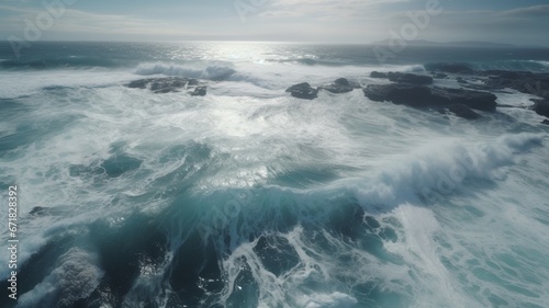 Aerial view waves ocean water aerial photography wallpaper image AI generated art