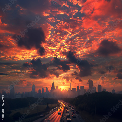 bird's eye cityscape at sunset, with clouds: Questa Verde photo
