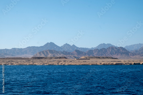 View of Red Sea from mountains surrounding Dahab, Egypt.