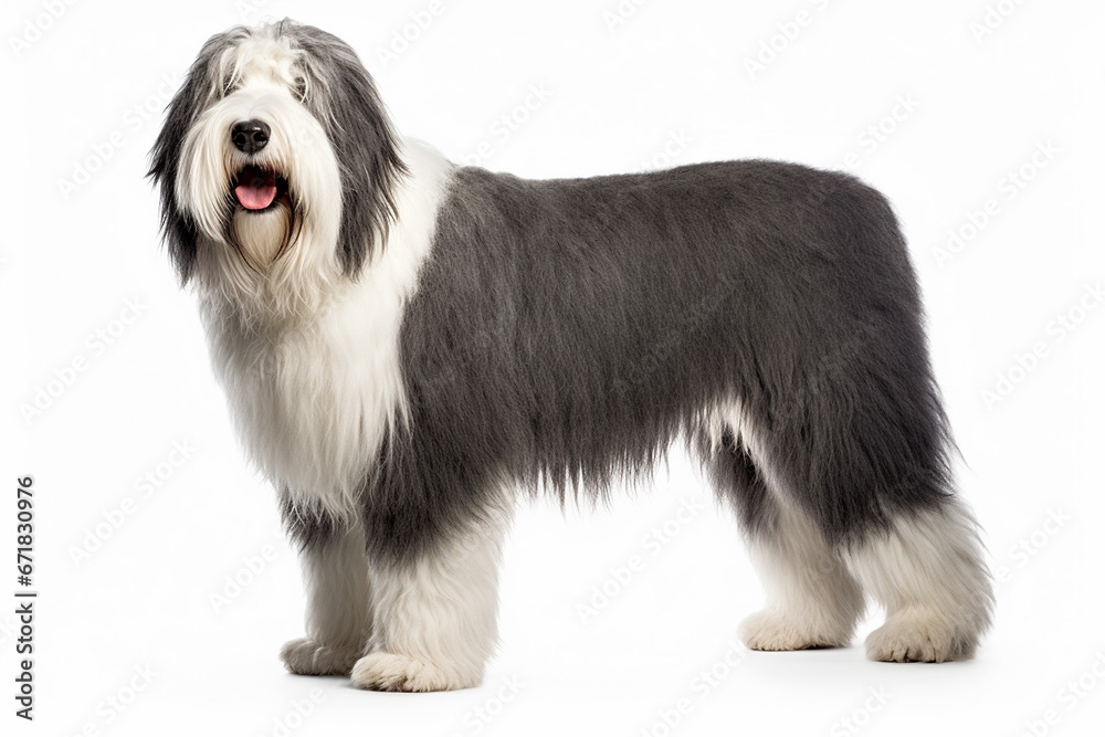 dog breed old english sheepdog on white background