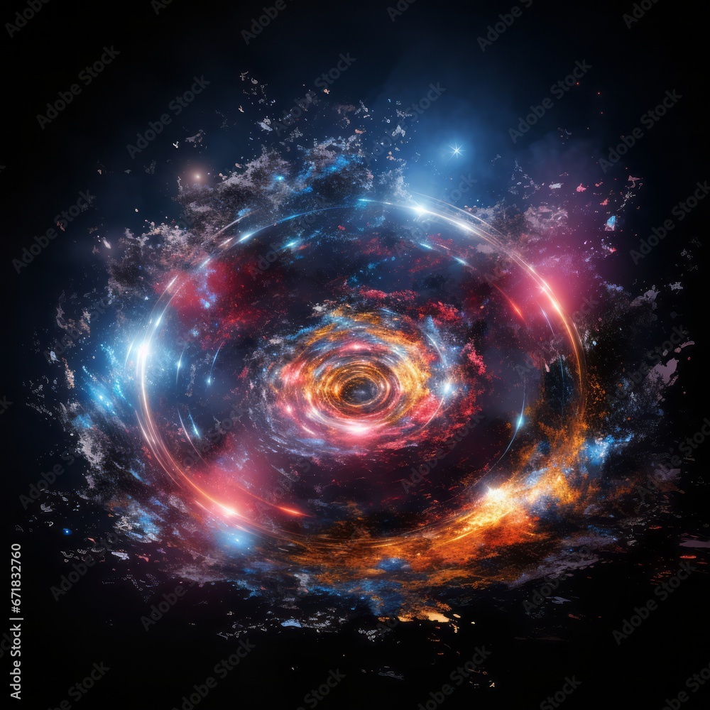 Obraz premium Delving into the universe's origins, exploring the Big Bang theory and the birth of black holes, captured through light painting