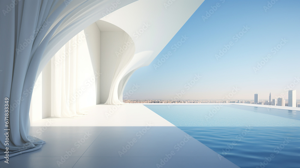 minimalism architecture white building with swimming pool made with generative AI minimalism architecture white building with swimming pool made with generative AI