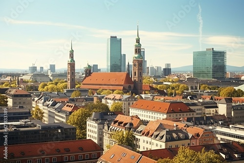 Munich cityscape with buildings and skyscrapers. Generative AI