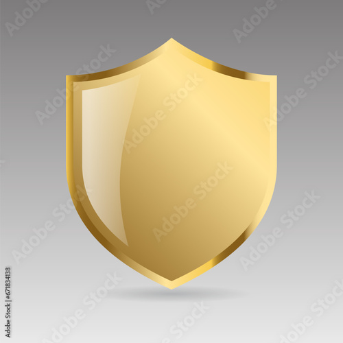 Shield Shape with Golden Gradient. Sheild security and guarantee symbol vector design element