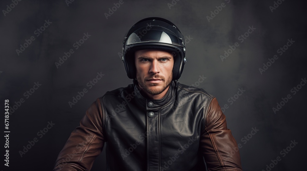 Naklejka premium young man with a helmet on a motorcycle