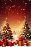 A picturesque scene featuring a group of Christmas trees covered in snow, surrounded by presents. Perfect for holiday-themed designs and festive decorations.