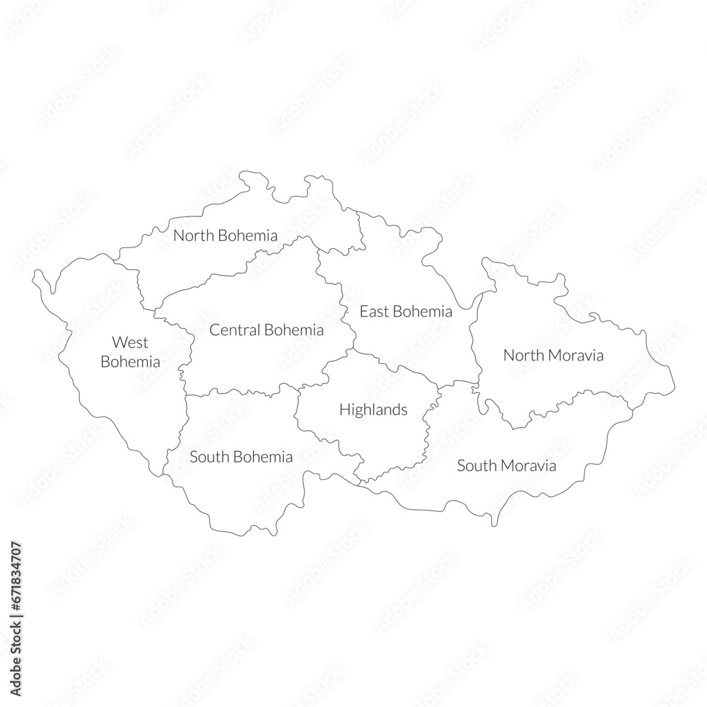 Czechia map. Map of Czech Republic in main regions