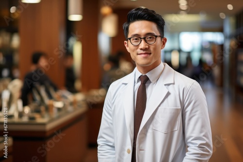 Asian Male Optometrist Employee Attractive Environment Generative AI