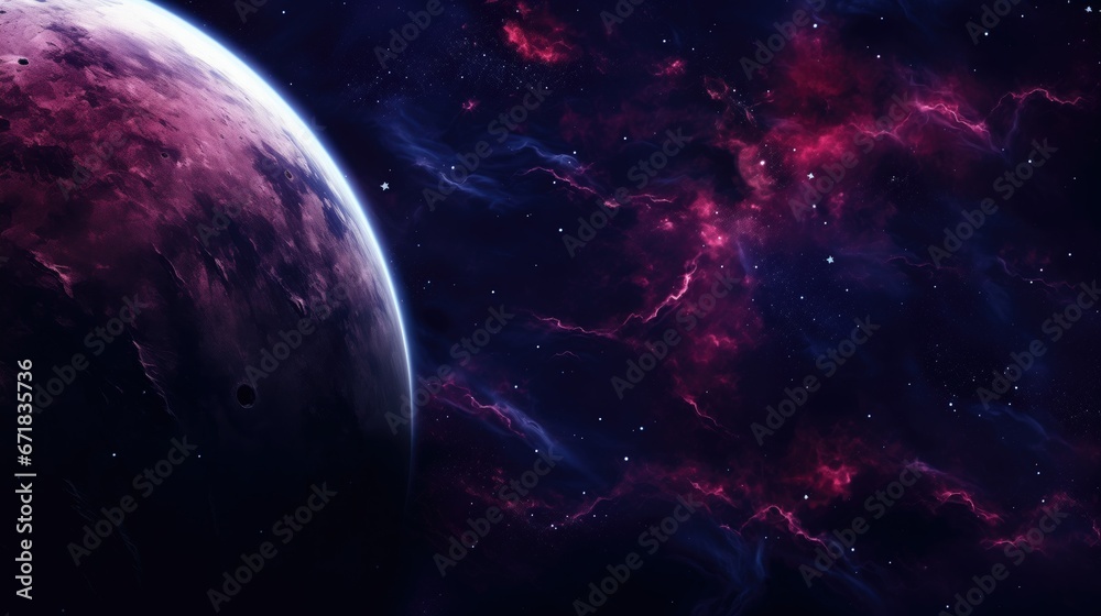 Obraz premium Dark abstract background with deep purples, royal blues, and rich burgundy tones. Hyper-realistic image with sharp focus and intricate swirling patterns