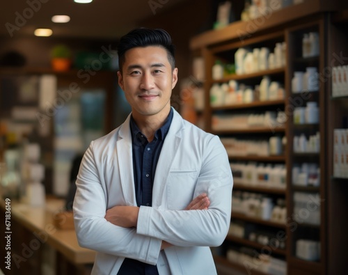 Asian Male Pharmacist Employee Professional Background Generative AI