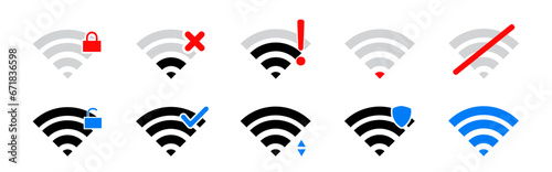 Wi-Fi and wireless icon. Internet connection status icons. Wi-Fi signal of a wireless connection. EPS 10