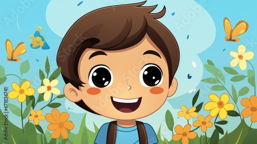 Vibrant and playful child portrait with a joyful and innocent expression. Lively colors and whimsical style capture the child's happy and cheerful spirit in this vibrant illustration