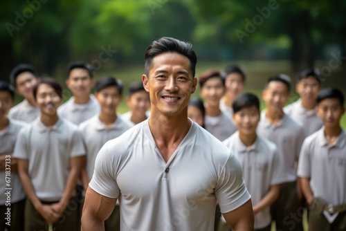 Asian Man Physical Education Teacher Professional Backdrop Generative AI