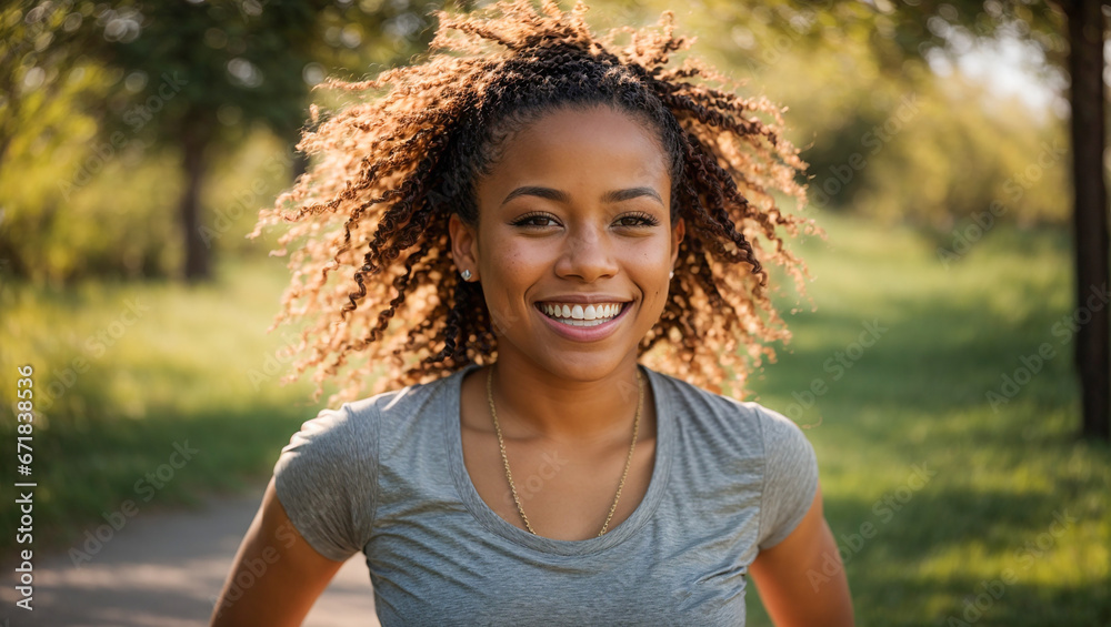 Portrait of a beautiful African American girl jogging in the park Portrait of a beautiful African American girl jogging in the park