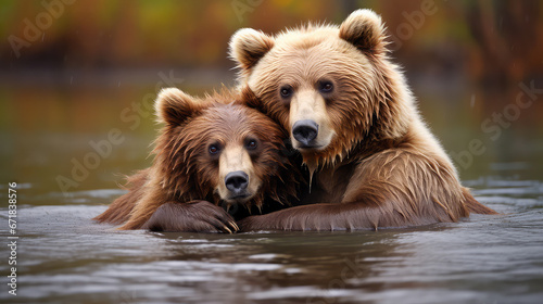 Two cute bears in the water