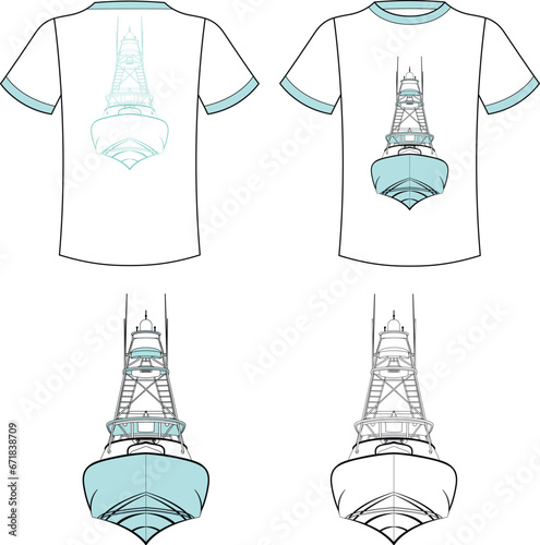 Fishing Boat Vector Line Art Boat One Color Boat Illustration
