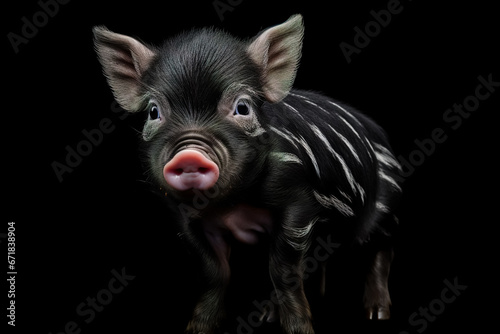 Vietnamese pot-bellied pig. Cute little black piglet. Pig breeding. photo