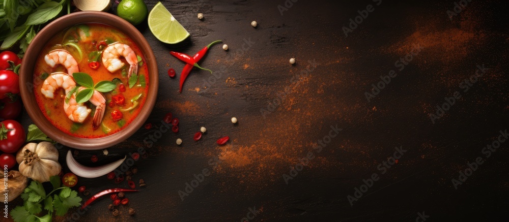 Create your own rendition of the popular Thai soup known as Tom Yum - obrazy, fototapety, plakaty 
