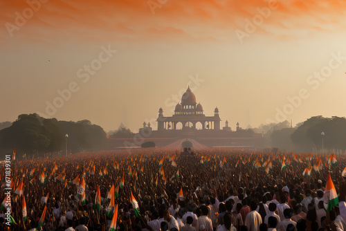 People crowd on the square Indian flag republic day