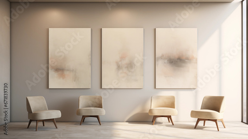 Minimalistic Living Room with Beige Armchairs and Abstract Canvas Art © FILIP ROCH