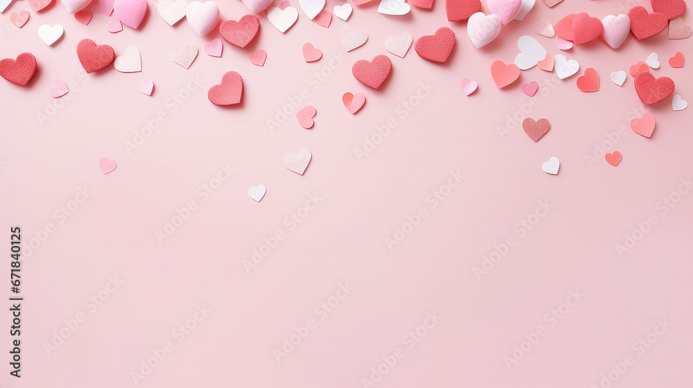 Pink Valentines day style background with hearts and copy space