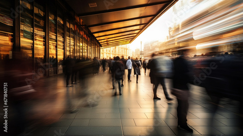 Blurred background of people walking in the city