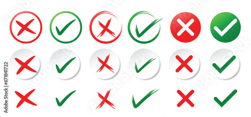 Checkmark cross on white background. Isolated vector sign symbol. Checkmark icon set. Checkmark right symbol tick sign. Flat vector icon. Test question. EPS 10
