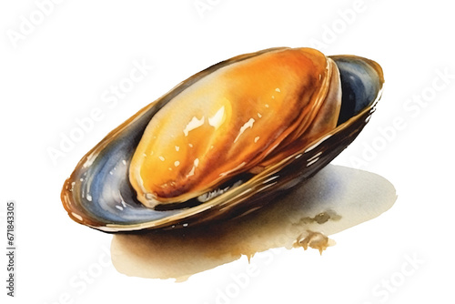 mussel in shell isolated against transparent background in watercolor painting style