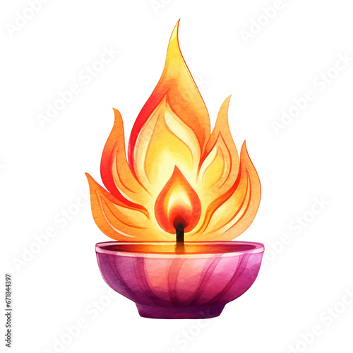 Diwali candle. Ornate holiday decoration. Watercolor illustration created with Generative Ai technology