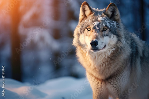 Wild wolf in the forest in winter  generated by AI