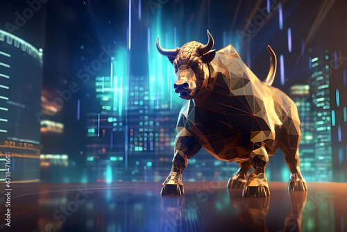 3D illustration of a golden bull depicting a bull market at the stock exchange 
