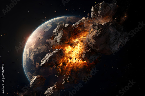 Impact of an asteroid from space destroying planet earth © Dennis