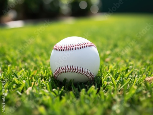 A baseball, a dramatic epic photograph in motion, on the field of a Major League Baseball stadium in the USA close up