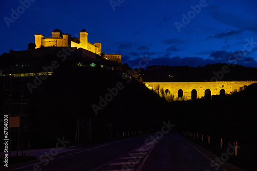 The fortress of Spoleto at night, Italy photo