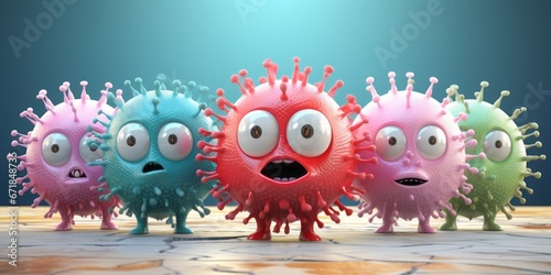 group of  colorfull cartoon corona viirus