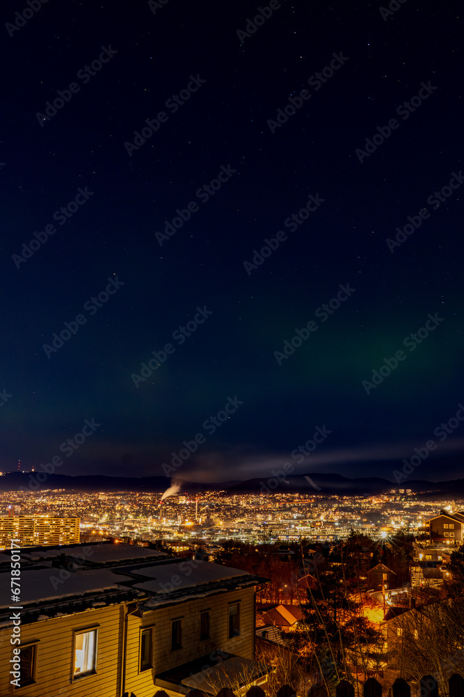 Weak aurora borealis over Oslo