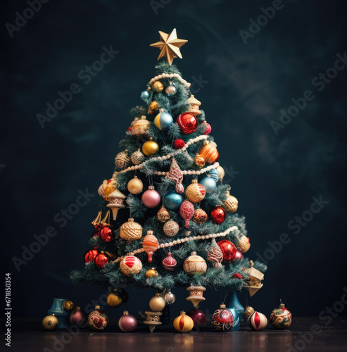 Beautiful decorated snowed in christmas tree Generative AI technology