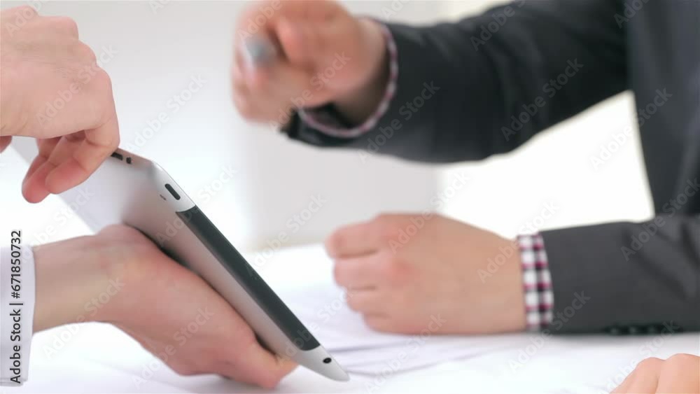 Close-up of hands, young attractive couple consults businessman Close-up of hands, young attractive couple consults businessman