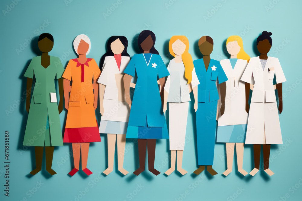 A group of medical professionals doctors and nurses. Paper cutout illustration A group of medical professionals doctors and nurses. Paper cutout illustration