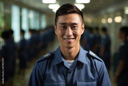 Asian Male Prison Guard Occupation Attractive Environment Generative AI photo