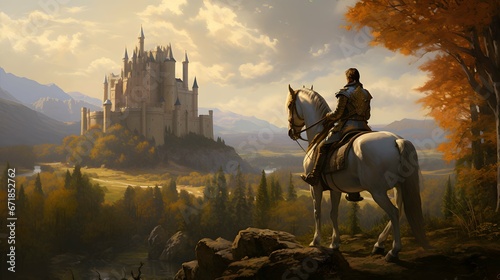 Knight and horse with castle view