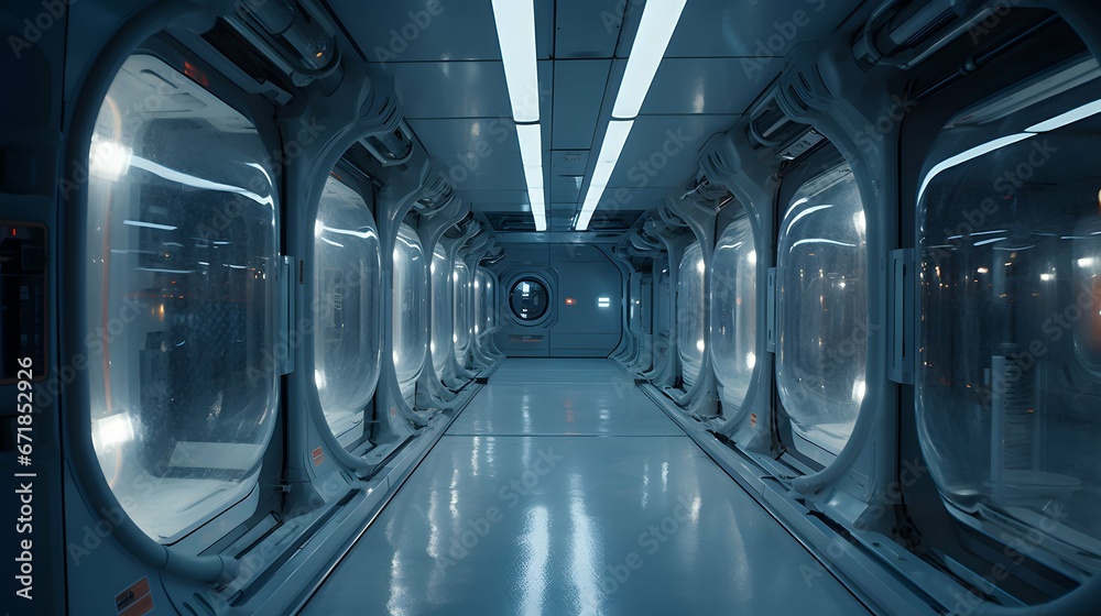 Obraz premium Inside a spaceship hallway