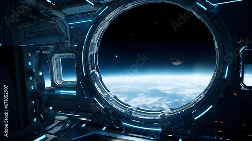Spaceship window view of Earth