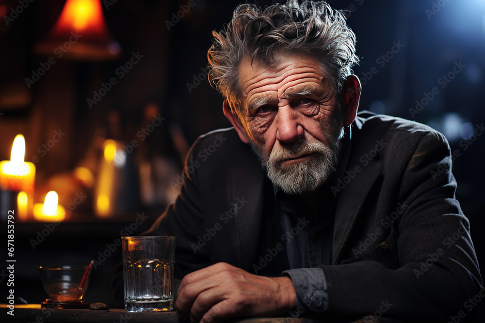 Sad and melancholic old man in loneliness. Generative AI Sad and melancholic old man in loneliness. Generative AI