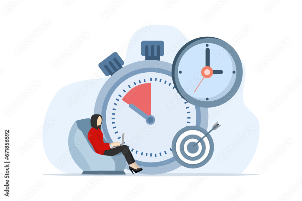 concept of business time management, deadlines, planner, time organization efficiency. Project team work schedule. Good business processes. woman sitting and doing work on laptop. vector illustration. concept of business time management, deadlines, planner, time organization efficiency. Project team work schedule. Good business processes. woman sitting and doing work on laptop. vector illustration.
