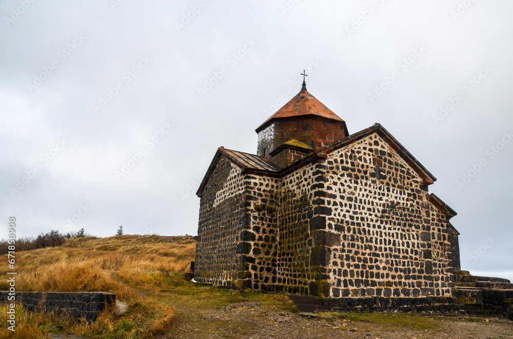 Medieval orthodox Sevanavank monastery located on the shore of lake Sevan, Armenia