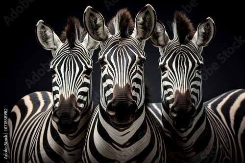 portrait of three zebras  created using generative AI tools